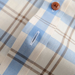 Men's Long Sleeve Plaid Shirt Pocket-less Standard-fit Button Down Shirts
