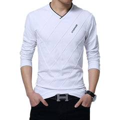 Mens Casual T-shirt Slim Long Sleeve V Neck Fitness T-shirts Tops Streetwear