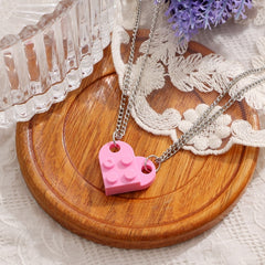 Punk 2Pcs Heart Brick Couples Love Necklace