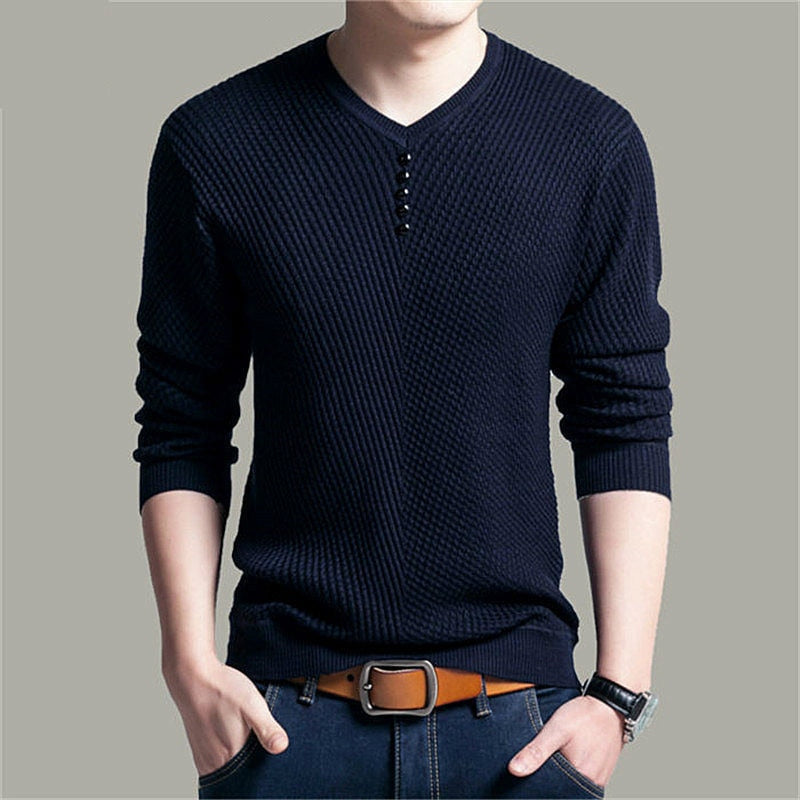 Pullover V Neck Men Sweater Casual Long Sleeve Wool Sweaters