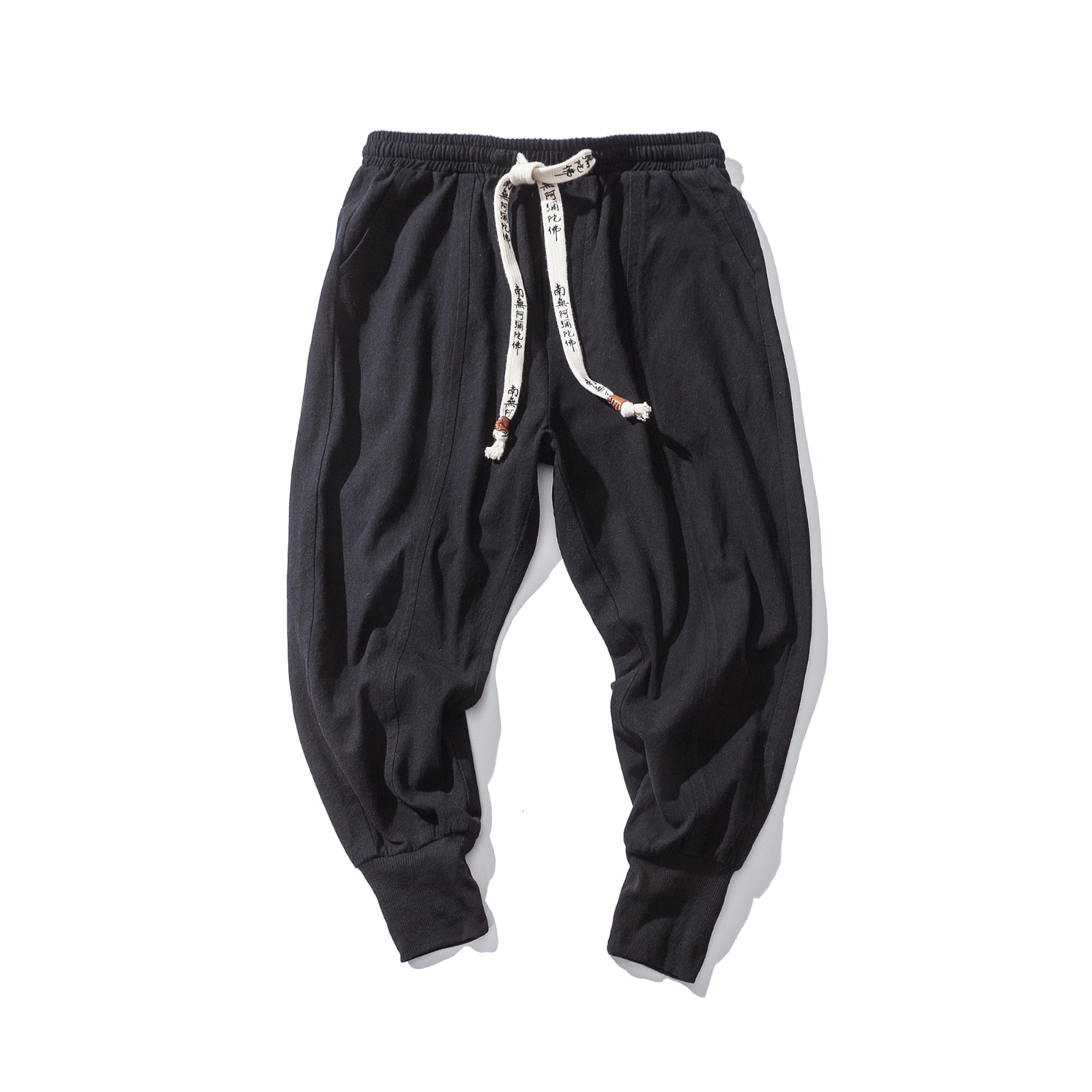 Men Linen Pants Streetwear Casual Joggers Elastic Waist Trouser