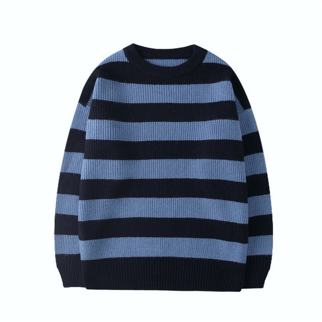 Striped Knitted Sweater Men Loose Sweaters Jumper Pullover Casual