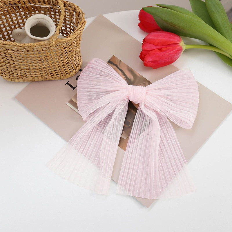 White Oversize Bow Hairpin Net Yarn  Bowknot Ribbon Hair Clip