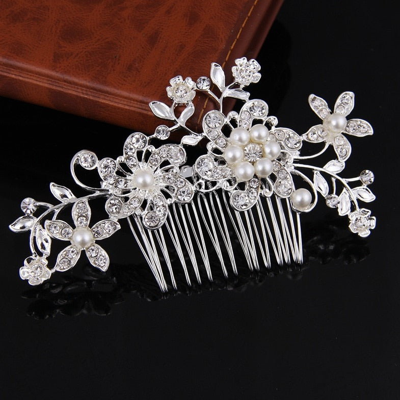 Silver Color Pearl Crystal Wedding Hair Combs Hair Accessories