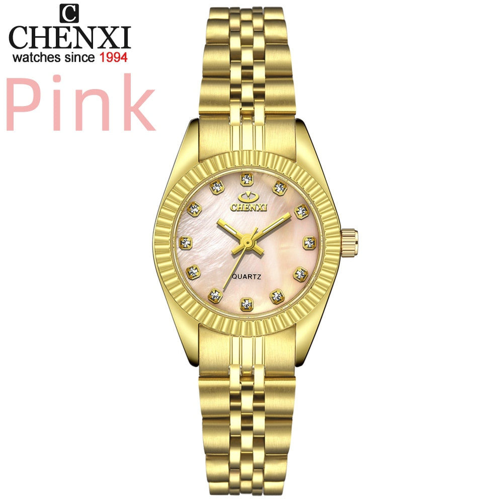 Ladies Gold Watch Women Golden Clock Female Women Dress Rhinestone Quartz