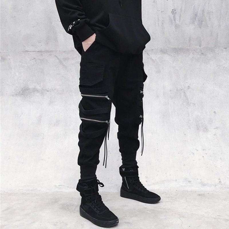 Joggers Cargo Pants Men Hip Hop Hit Color Pocket Trousers Pants