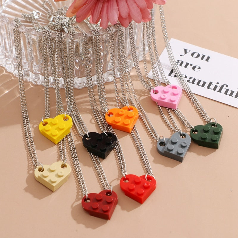 Punk 2Pcs Heart Brick Couples Love Necklace