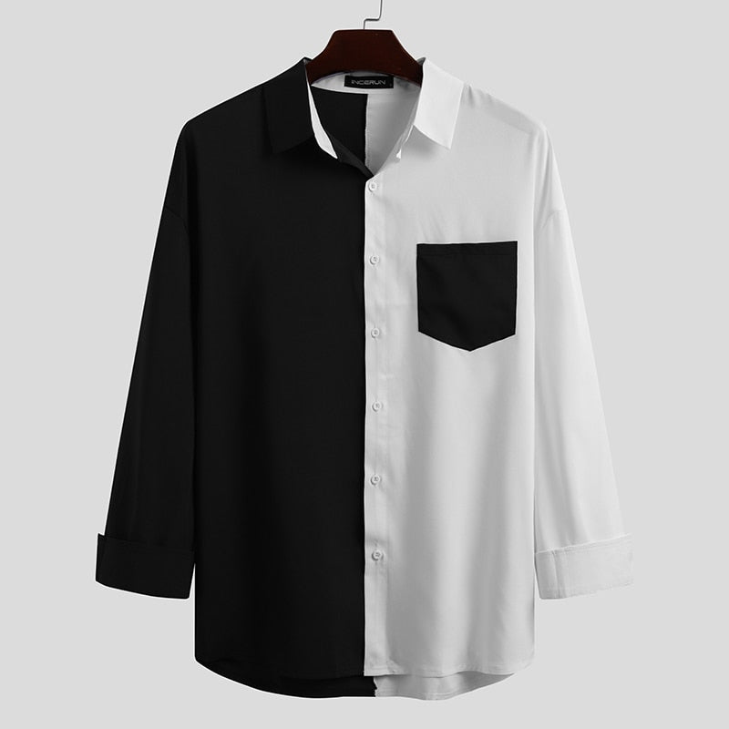 Men Shirt Long Sleeve Lapel Button Casual Shirts Tops