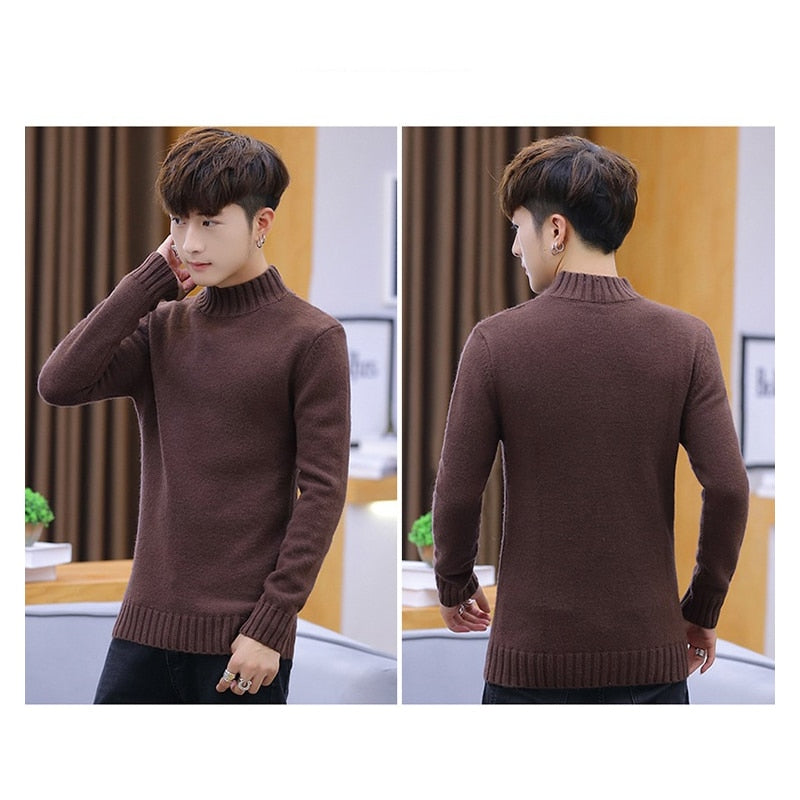 Super Warm Sweater Turtleneck Slim Soft Fleece Pullover Knitted Sweater Men