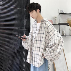 Men Casual Shirts Plaid Single Breasted Long Sleeve Loose Thin