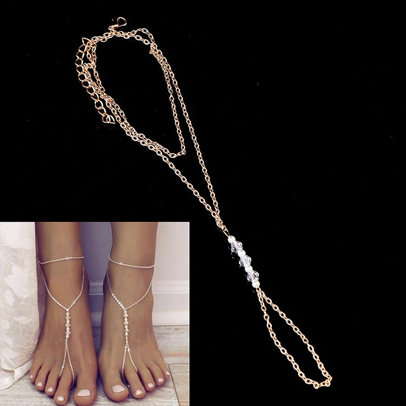 Fashion Pearl Ankle Bracelet Imitation Pearl Barefoot Sandal Anklet Chain