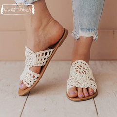 Summer Crochet Sandals Women knitted Flower Slides