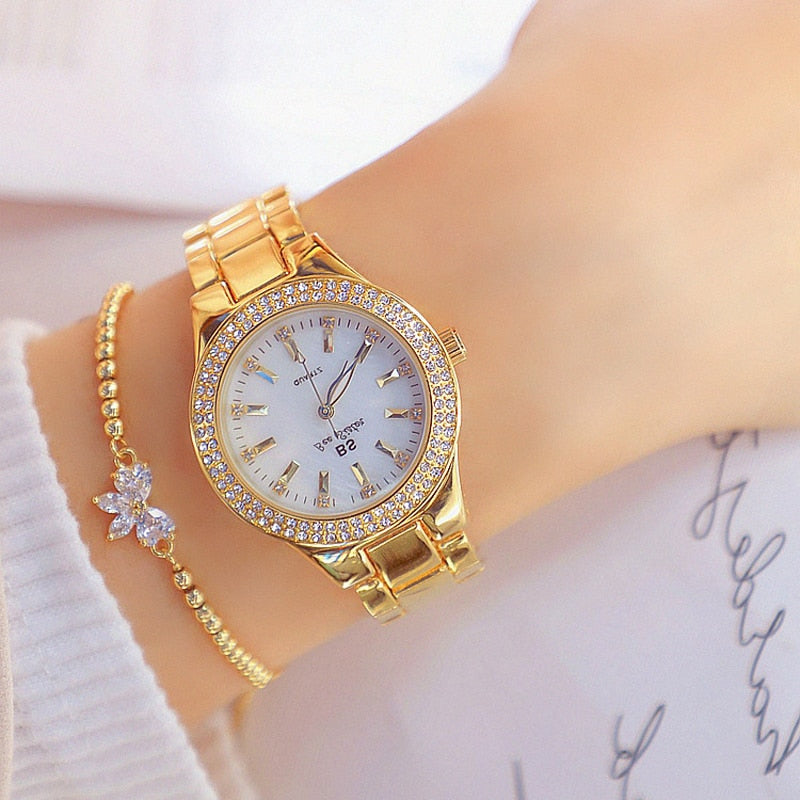 Ladies Wrist Watches Dress Gold Watch Crystal Diamond Watches Stainless Steel