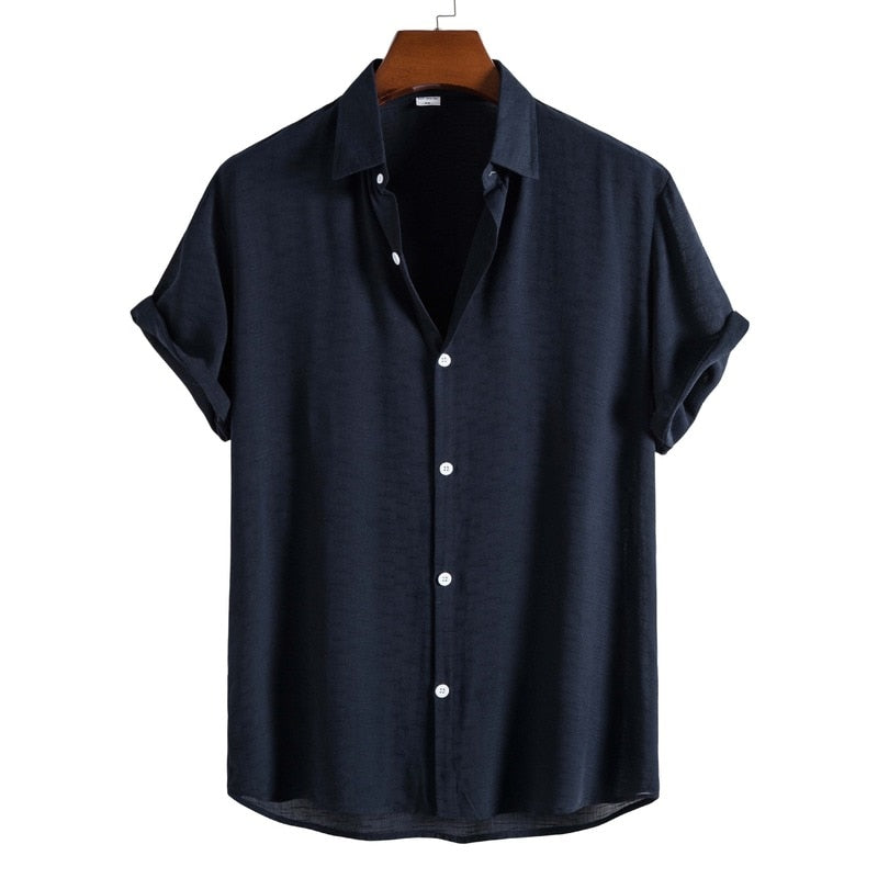 Men Casual Solid Color Lapel Short-sleeved Shirt