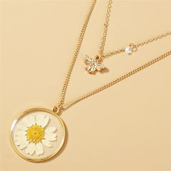 Double Layers Daisy Bee Pendant Tiny Honey Necklace