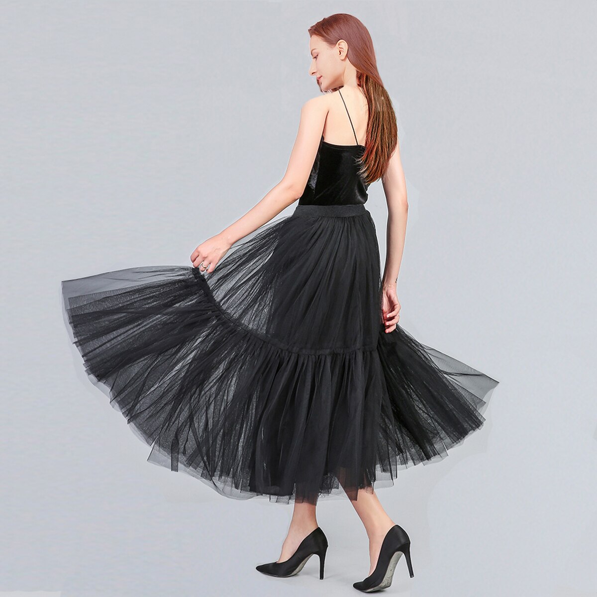 90 cm Luxury Soft Tulle Skirt Hand-made Maxi Long Pleated Skirts