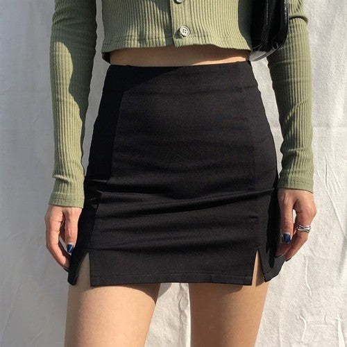 Skirts Women Black Split Office Ladies  High Waist