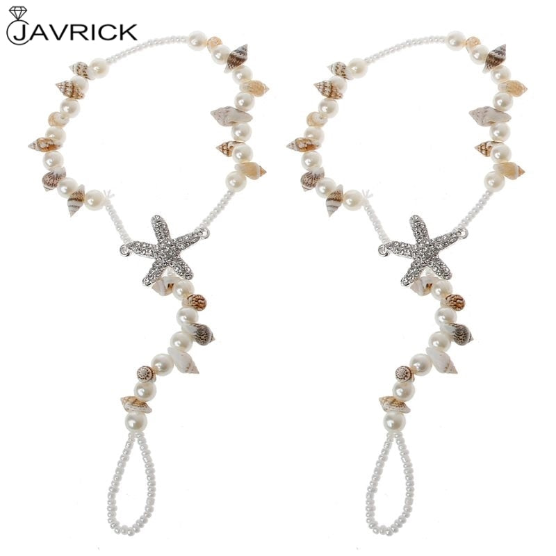 2 Pcs/Set Pearl Ankle Chain Beach Wedding Foot