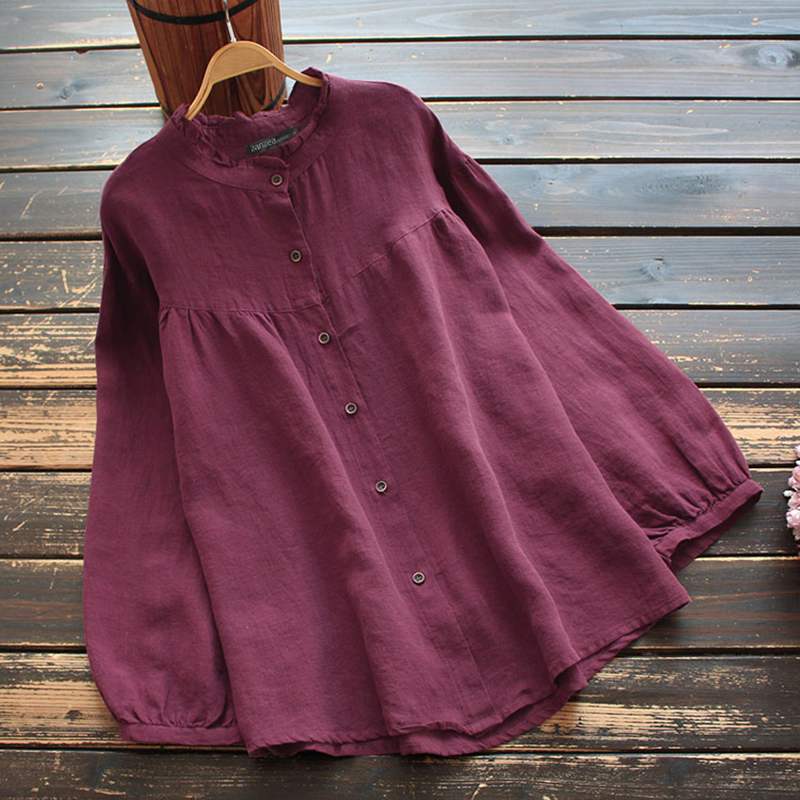 Blouse Kaftan Ruffle Shirts Casual Long Sleeve Button Tops Oversized