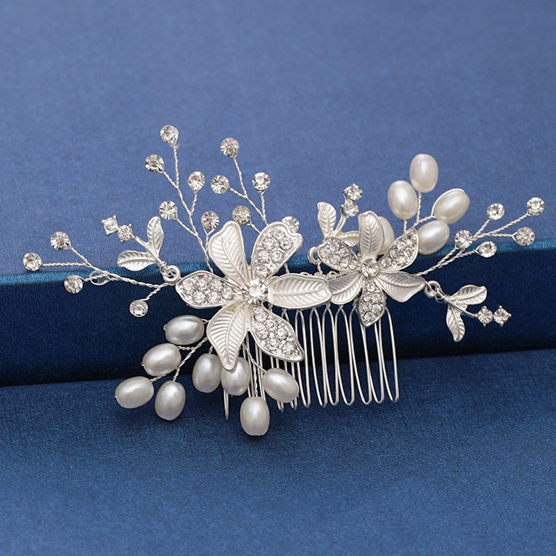 Silver Color Pearl Crystal Wedding Hair Combs Hair Accessories