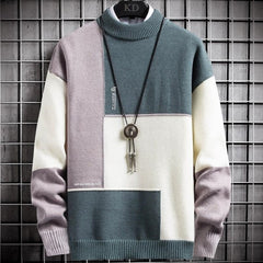 Warm Sweater Semi-Turltle Neck Sweater Slim Fit Sweaters Tops Knitted Men