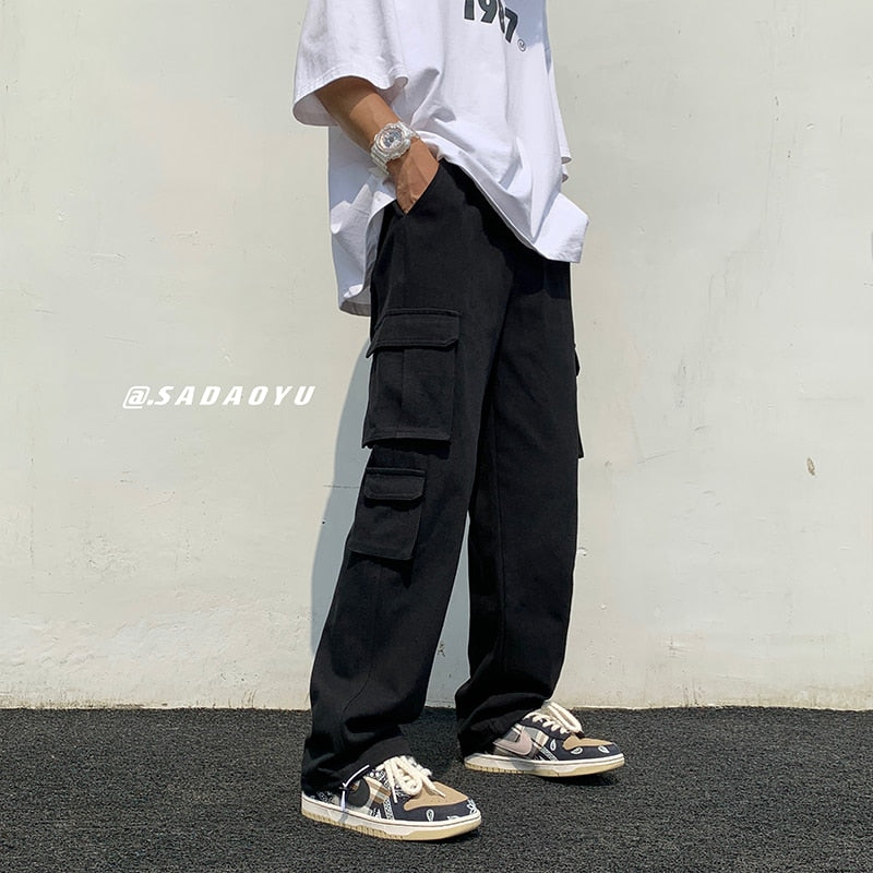 Casual Pants Loose Straight Wide Leg Pants Men Hip-hop Pocket Cargo Pants Trousers