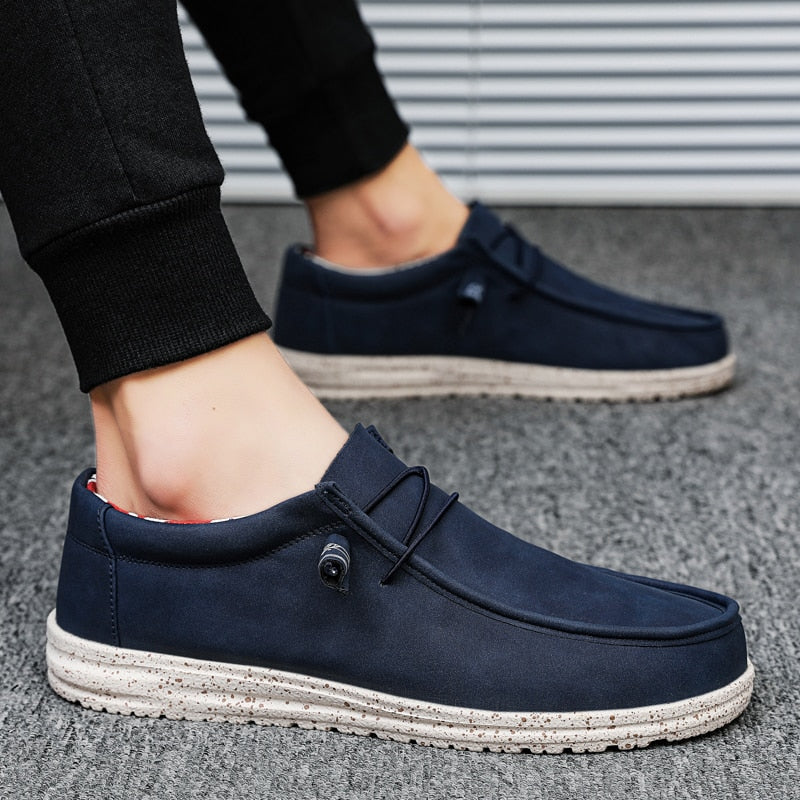 Men Light Leather Casual Shoes Chaussures En Cuir Slip-On Flat