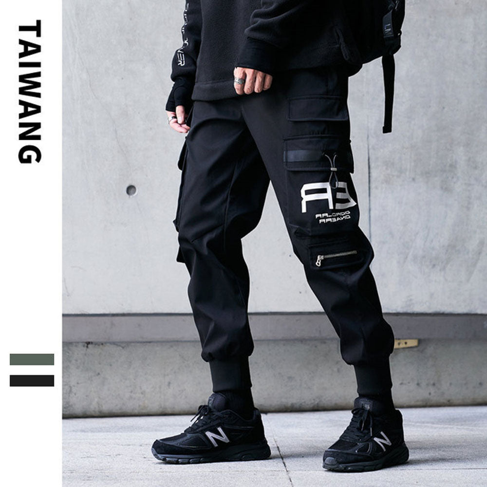 Joggers Cargo Pants Men Hip Hop Hit Color Pocket Trousers Pants