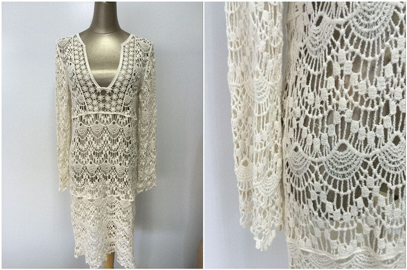 Beach Cover up Crochet White Swimwear Dress