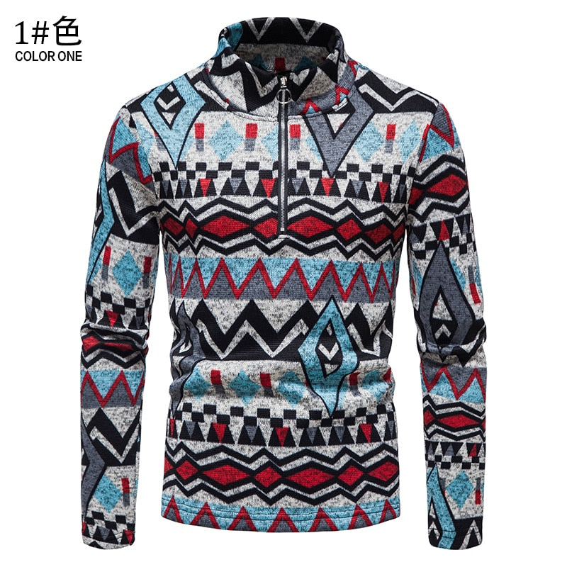 Warm Men Long-sleeved Sweater Stand-up Collar Zipper Sweater