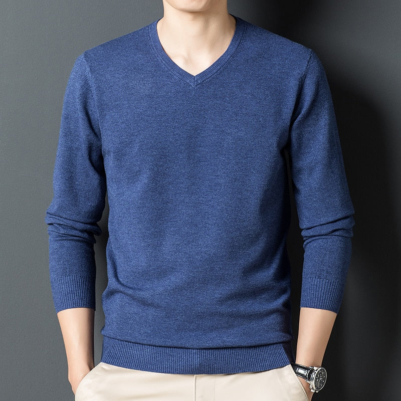 Men Woolen Sweaters Classic Business Pullover V-neck Sweater Bottoming Shirt