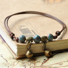 Blue Ceramic Brown Rope Anklet Women