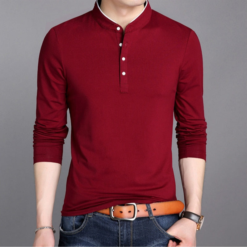 Men Long Sleeve T Shirts Half Stand Collar Pullovers Casual Tops Tide Slim Thin