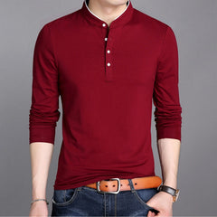 Men Long Sleeve T Shirts Half Stand Collar Pullovers Casual Tops Tide Slim Thin
