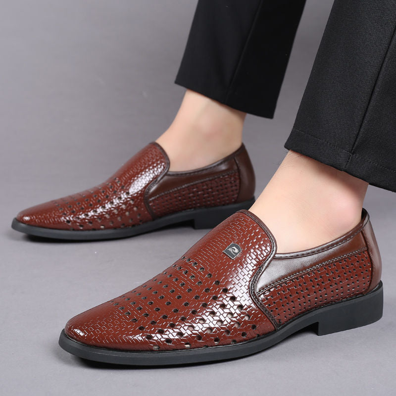 Men Business Formal Shoes Hollow Out Soft Oxfords Shoes Slip on Flat Dress