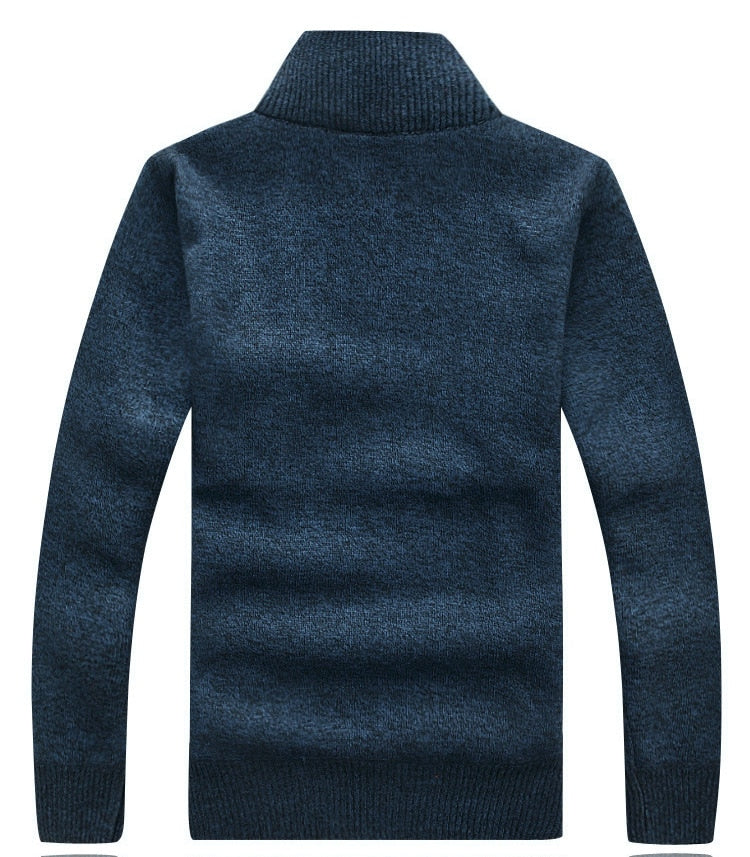 Men's Turtleneck Sweater Half Zip Fleece Knitted Wool Pullover Long Sleeve Pocket