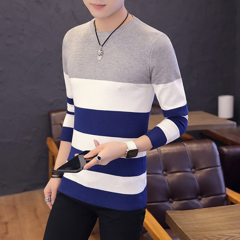 men sweater Slim youth striped sweater