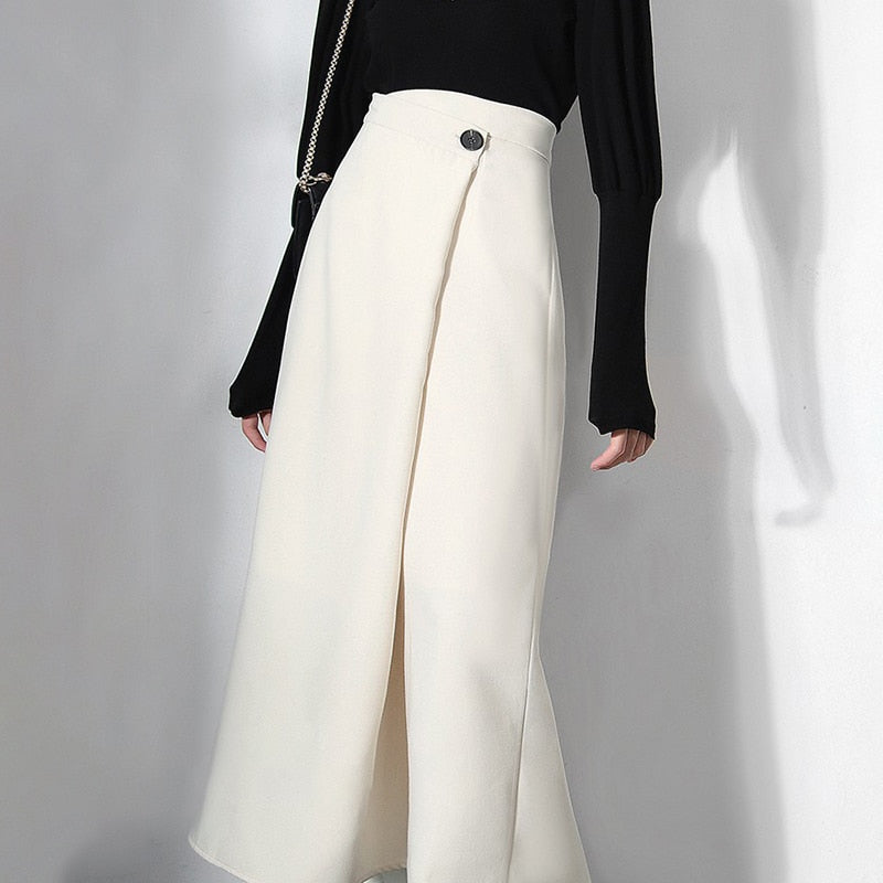 Casual Solid Irregular Skirt High Waist Loose Asymmetrical