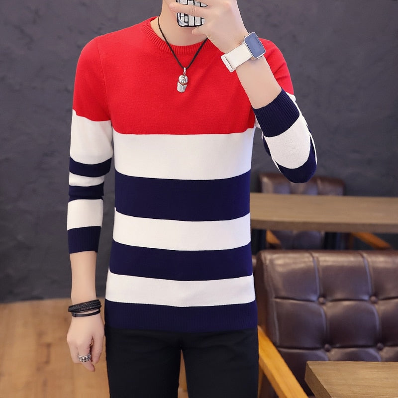 men sweater Slim youth striped sweater