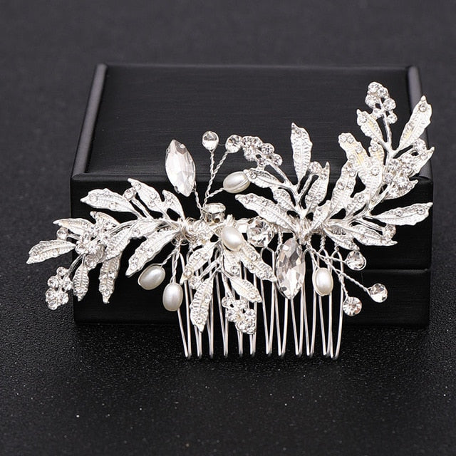 Silver Color Pearl Crystal Wedding Hair Combs Hair Accessories