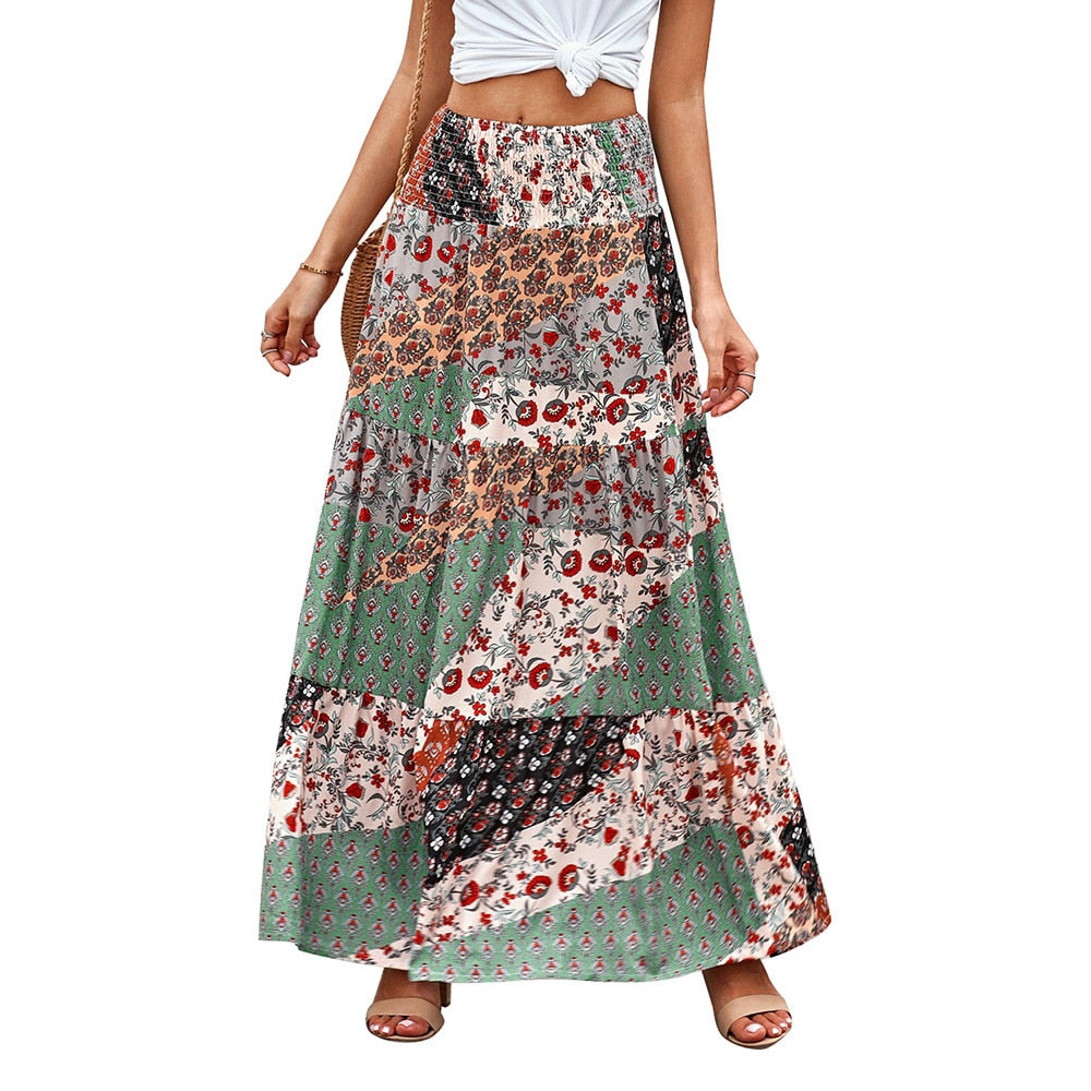 Bohemian Women's Printed Skirt National Style High Waist Slim Skirts