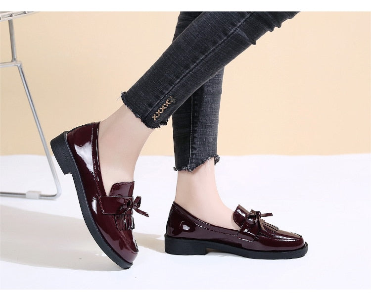 Spring Flats Women Shoes Bowtie Loafers Patent Leather Women