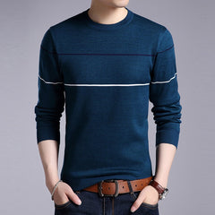 Men Knitted Sweater Comfy O Neck Long Sleeve Pullover Stripe Jumper Bottoming Shirt