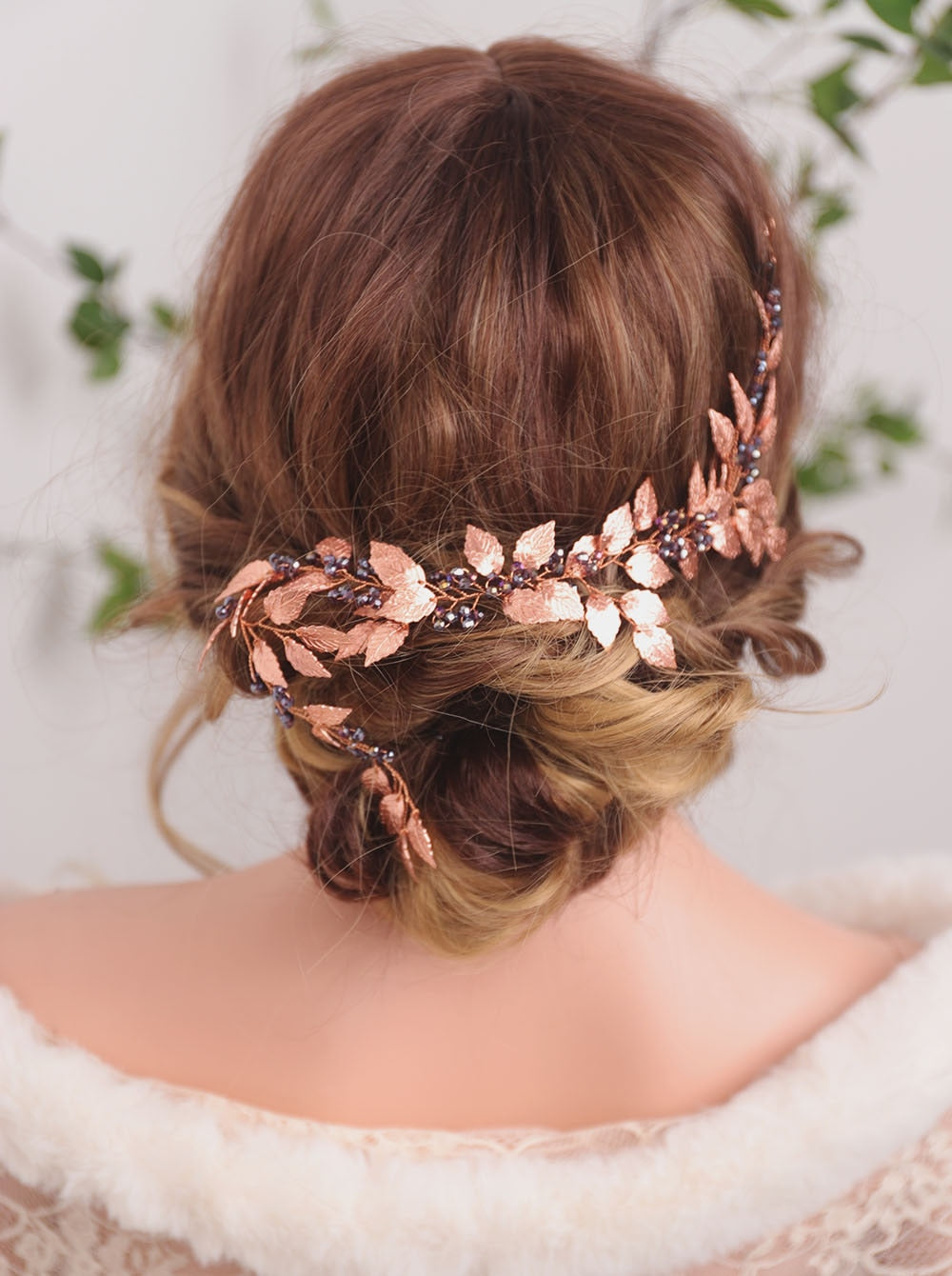 Vintage Rose Gold Leaves Purple Crystal Chic Hair Accessories Headband