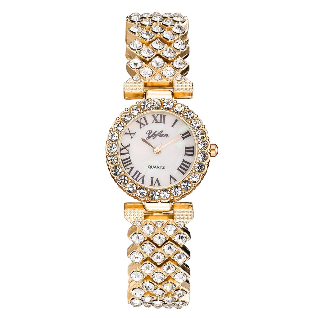 Rose Gold Watch Fashion Ladies Quartz Diamond Wristwatch Elegant