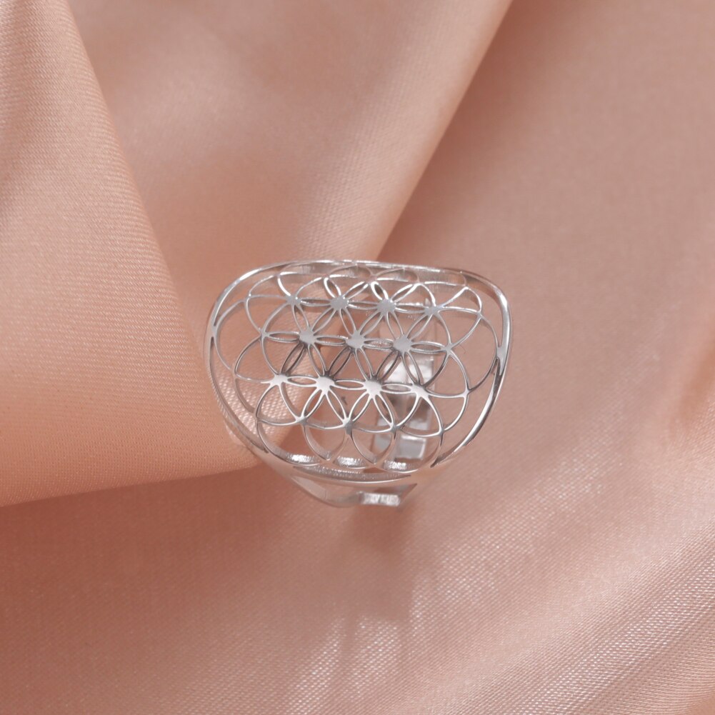 Geometric Flower of Life Ring Adjustable Stainless Steel Ring