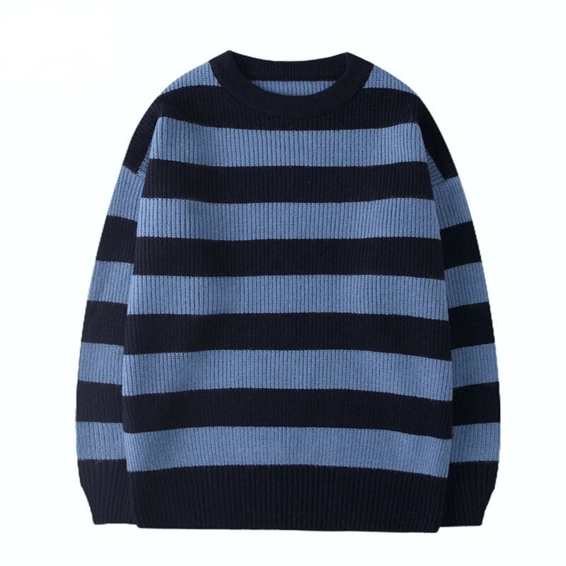 Striped Knitted Sweater Men Loose Sweaters Jumper Pullover Casual