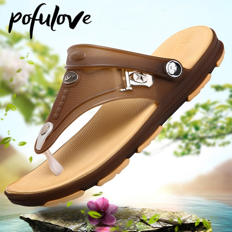 Men Flip Flops Beach Sandals Shoes Flat Non Slip Designer Slippers Rubber