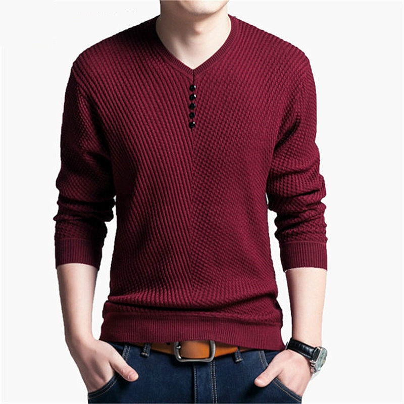 Pullover V Neck Men Sweater Casual Long Sleeve Wool Sweaters