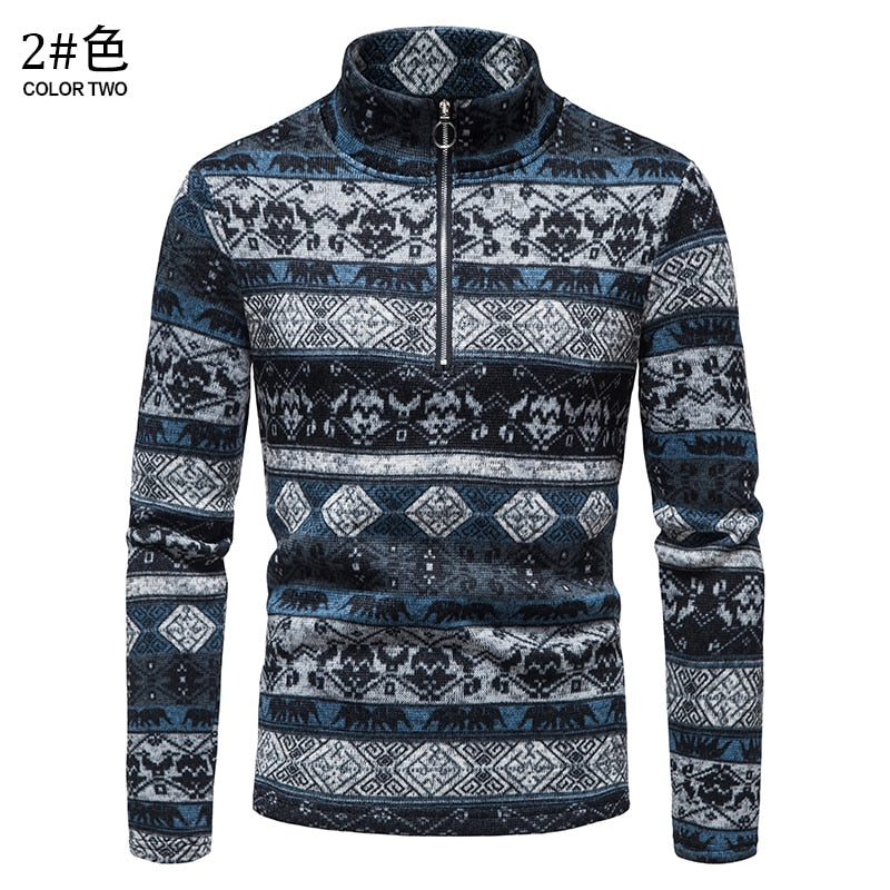 Warm Men Long-sleeved Sweater Stand-up Collar Zipper Sweater